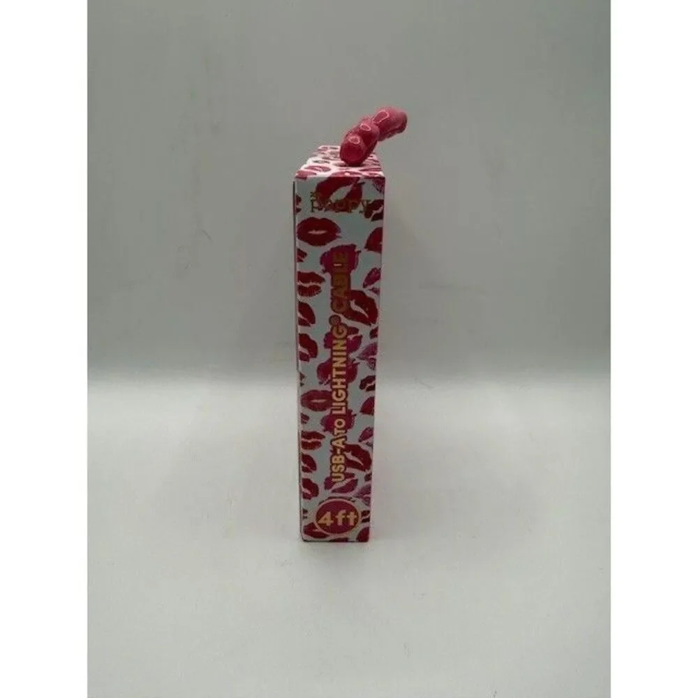 XO Poppy USB A Cable 4ft iPhone Charger Pink Lips Lot of 2
